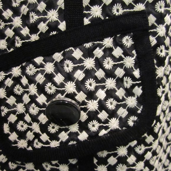 PS MISOOK BLACK+WHITE LIGHTWEIGHT embroidered eyelet JACKET acrylic 3/4 sleeves - Picture 8 of 12